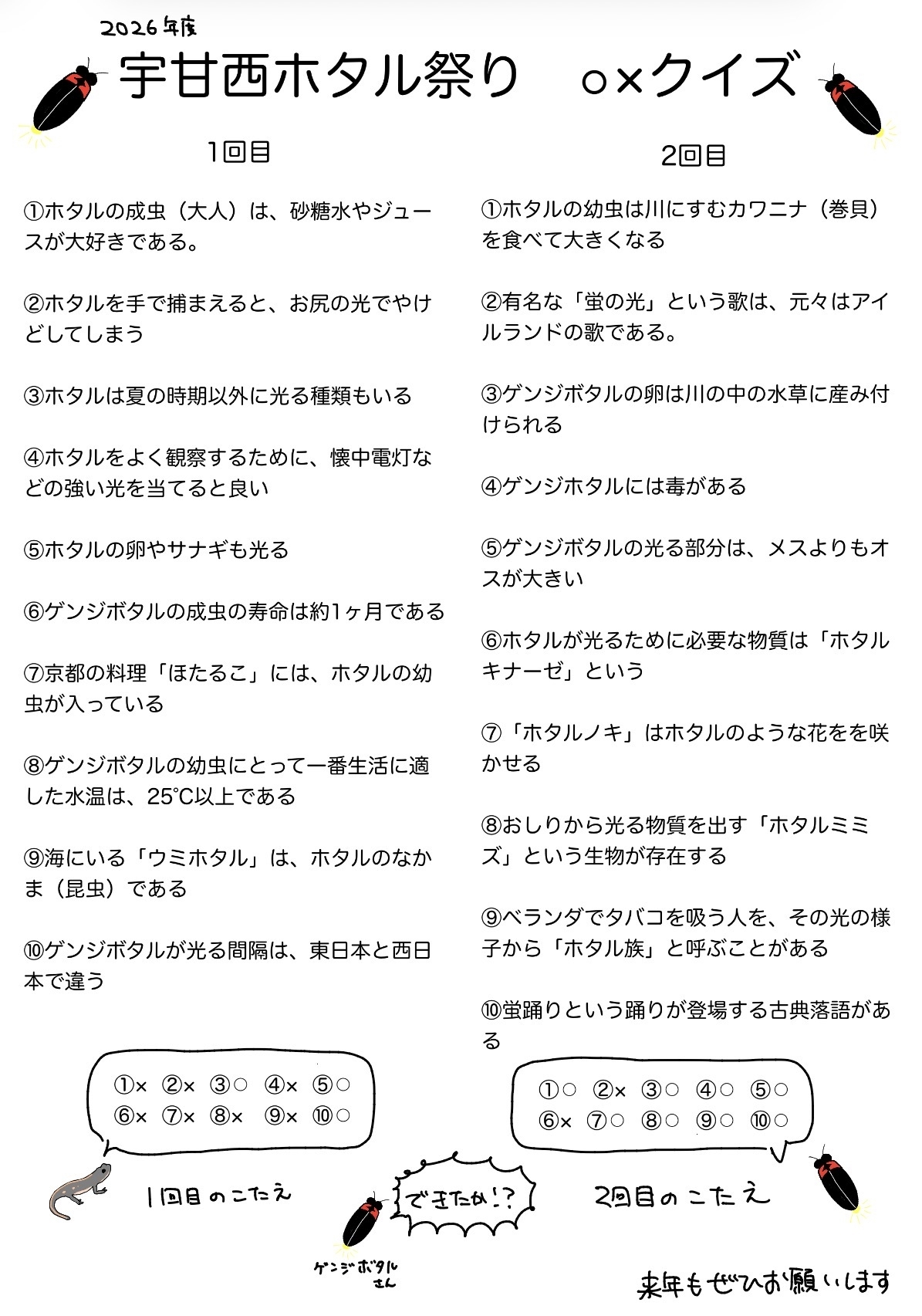 ホタル祭り〇×クイズ2026